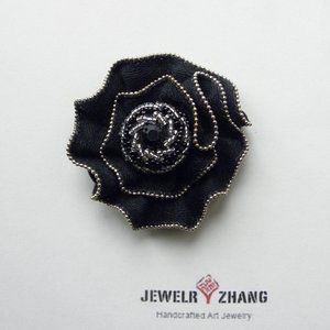 New black zipper cloth with Beads handmade design pin